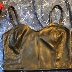 Faux leather black crop top
